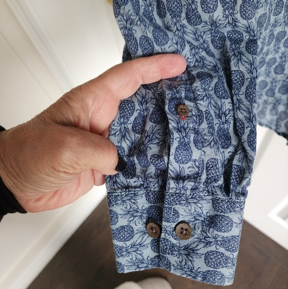 Wills Lifestyle Mens Linen Rich Pineapple Button Down 16 1/2 Slimfit - Picture 7 of 9